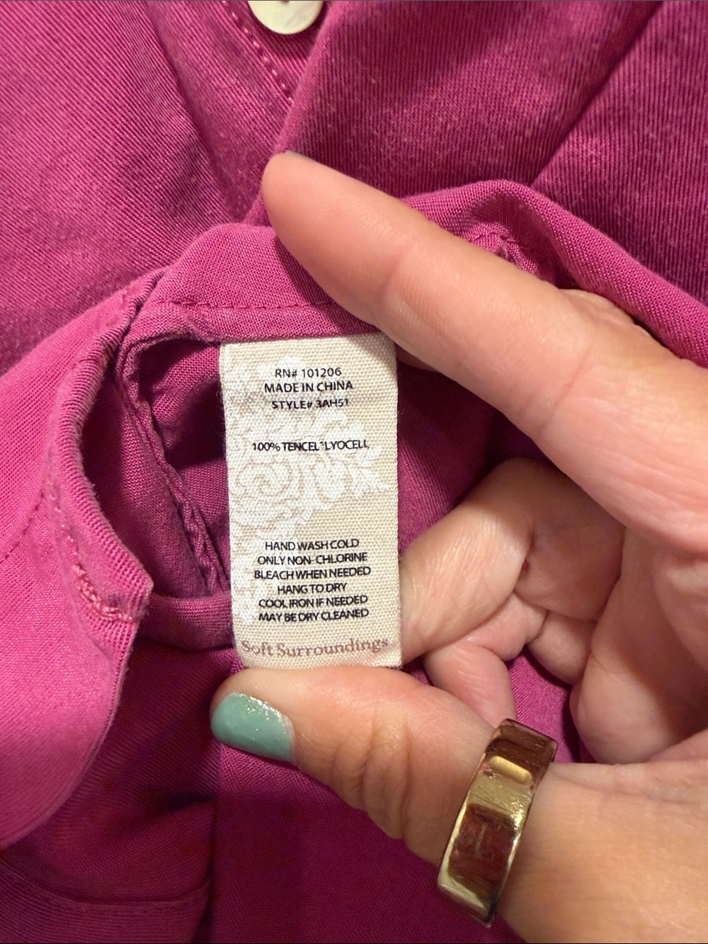 Soft Surroundings Raspberry-Pink Asymmetric Button Tunic - Picture 4 of 5